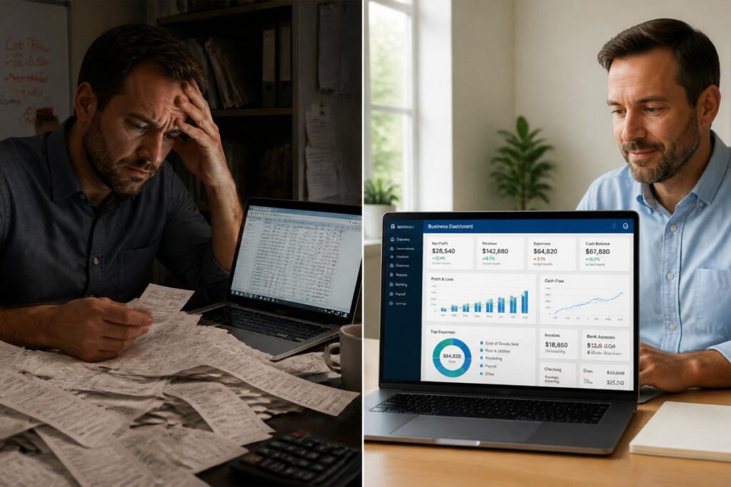 spreadsheet chaos versus organized small business accounting