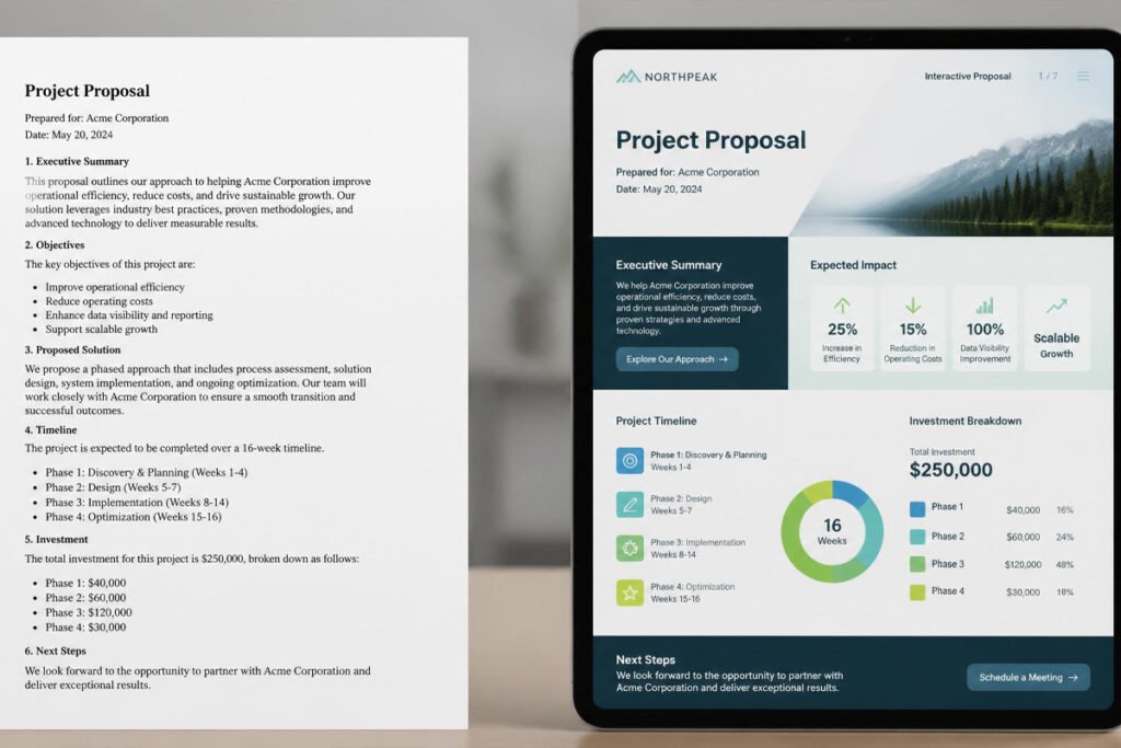 static PDF proposal versus interactive tracked proposal comparison