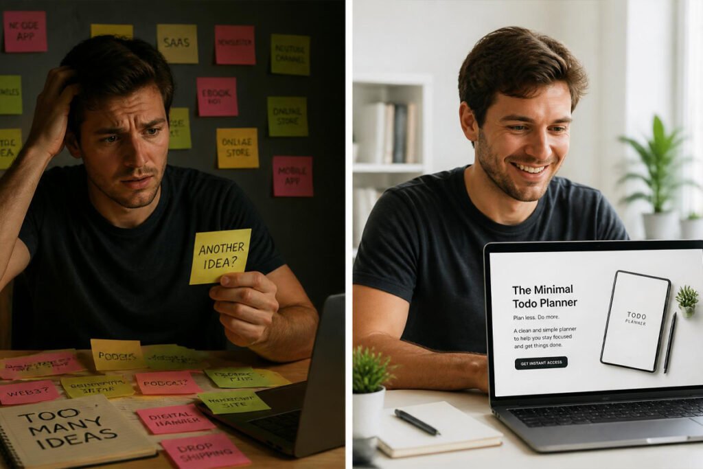 undecided beginner versus confident digital product seller