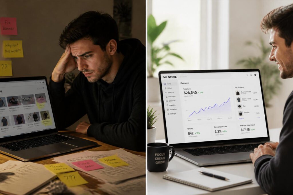 cluttered unorganized digital product sales versus streamlined platform