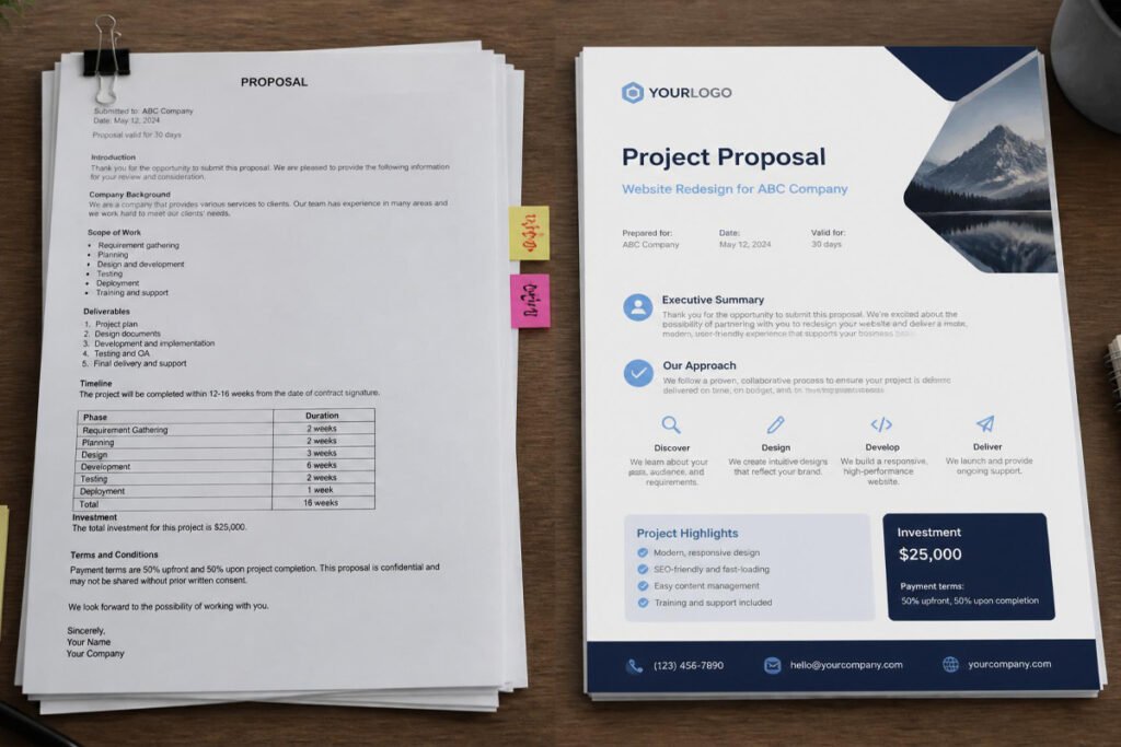 generic proposal template versus customized industry-specific business proposal