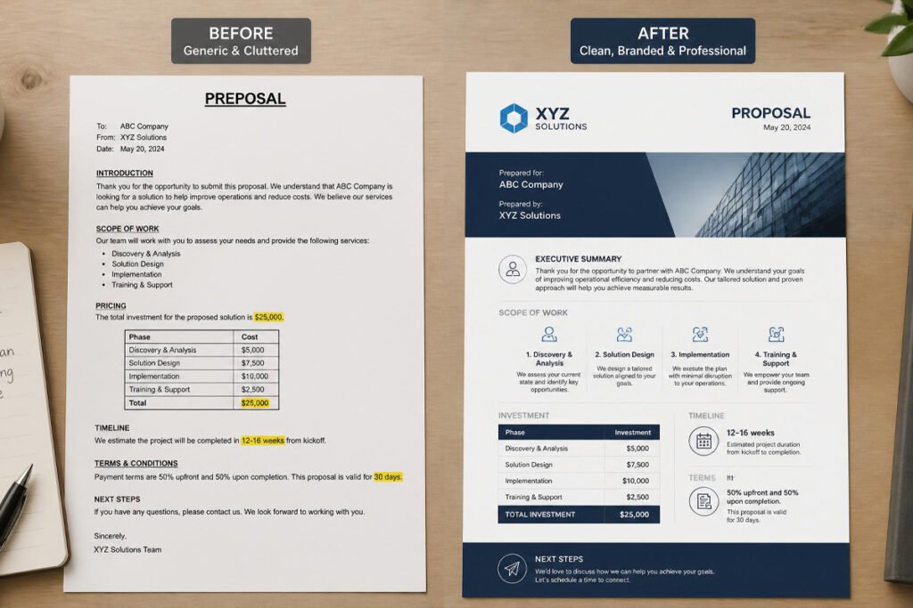 generic proposal template versus customized industry-specific business proposal
