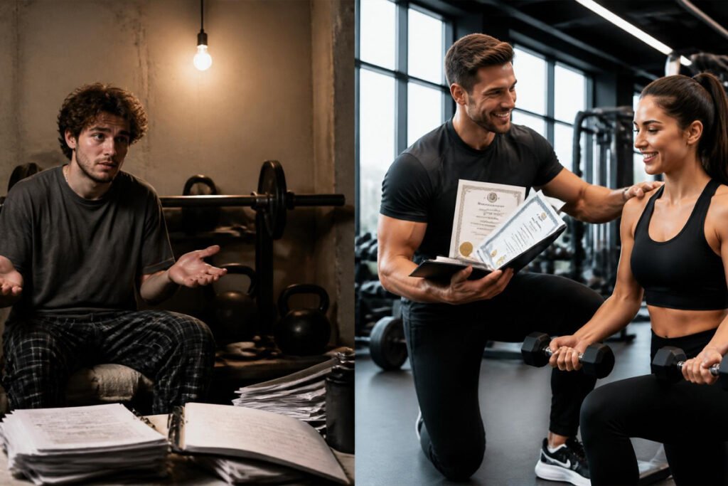 uncertified trainer versus certified insured personal trainer with business license