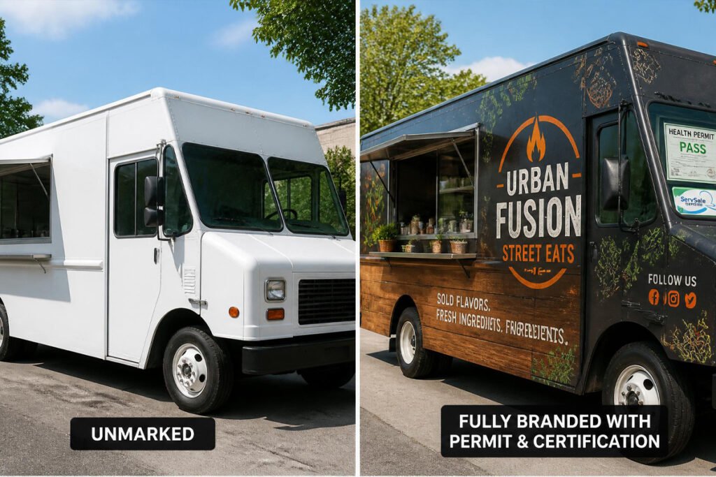 unlicensed food truck versus fully permitted food truck with health department certification displayed