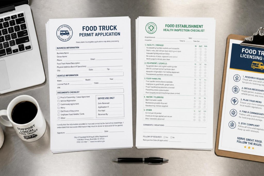 food truck permit application documents and health inspection checklist