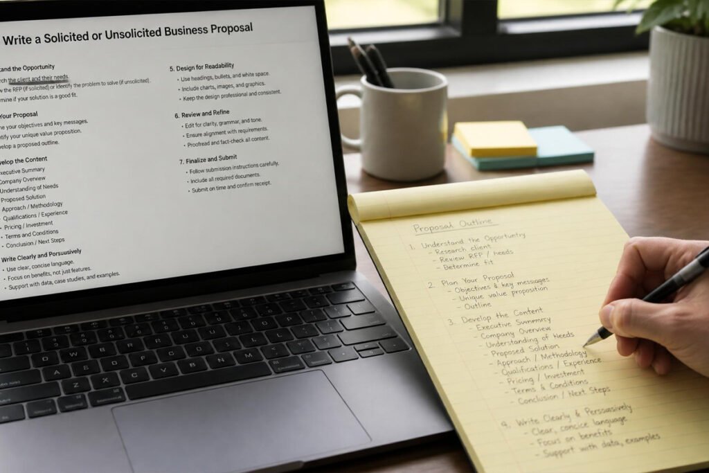 steps to write a solicited or unsolicited business proposal
