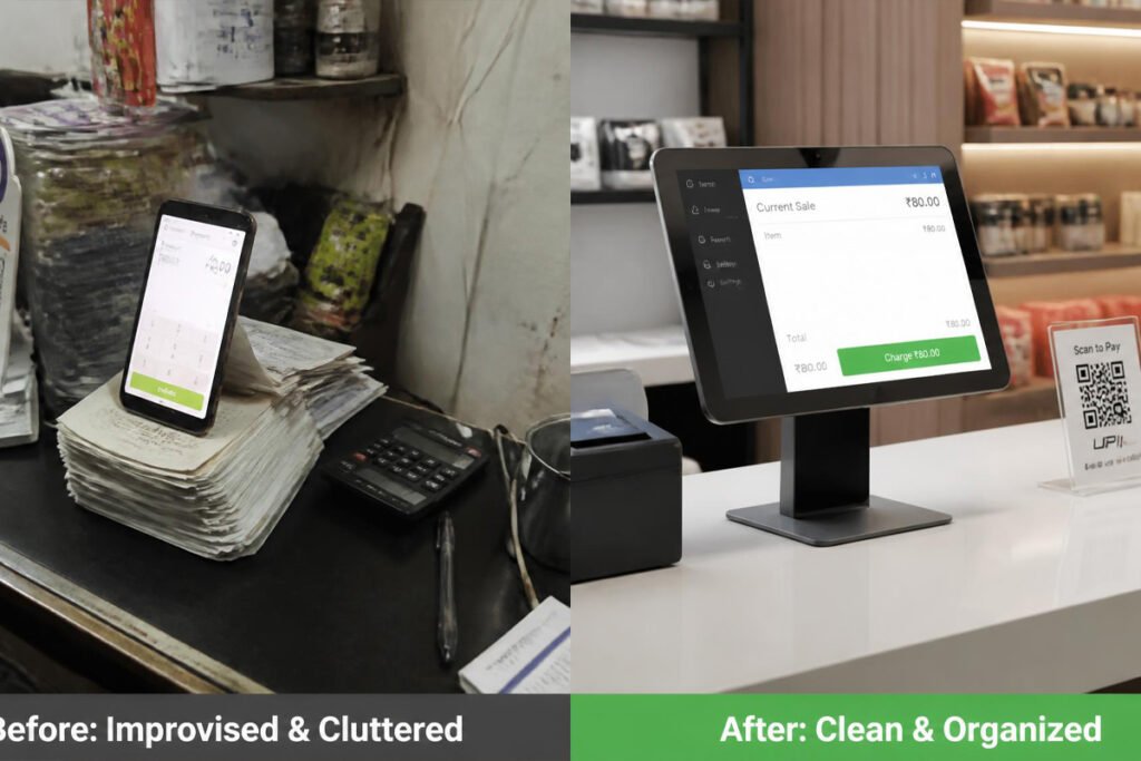 slow disorganized checkout versus fast organized point of sale counter
