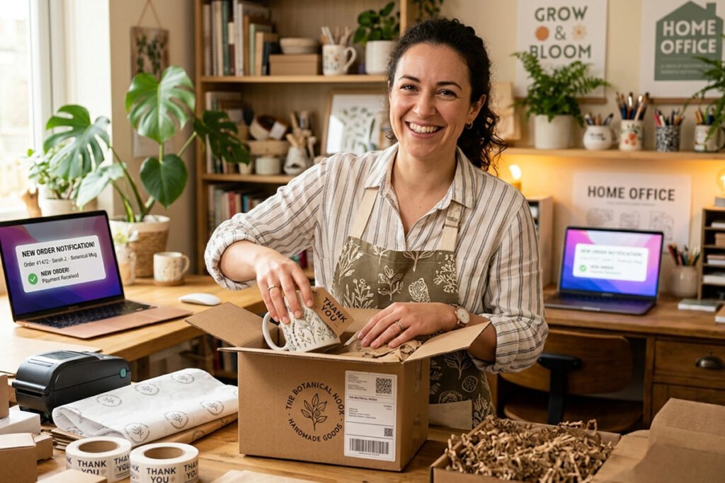 successful print on demand store owner reviewing orders