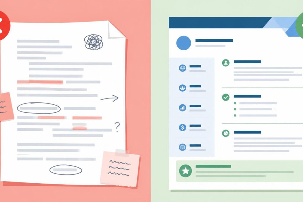 Before and after comparison of a well-written business proposal