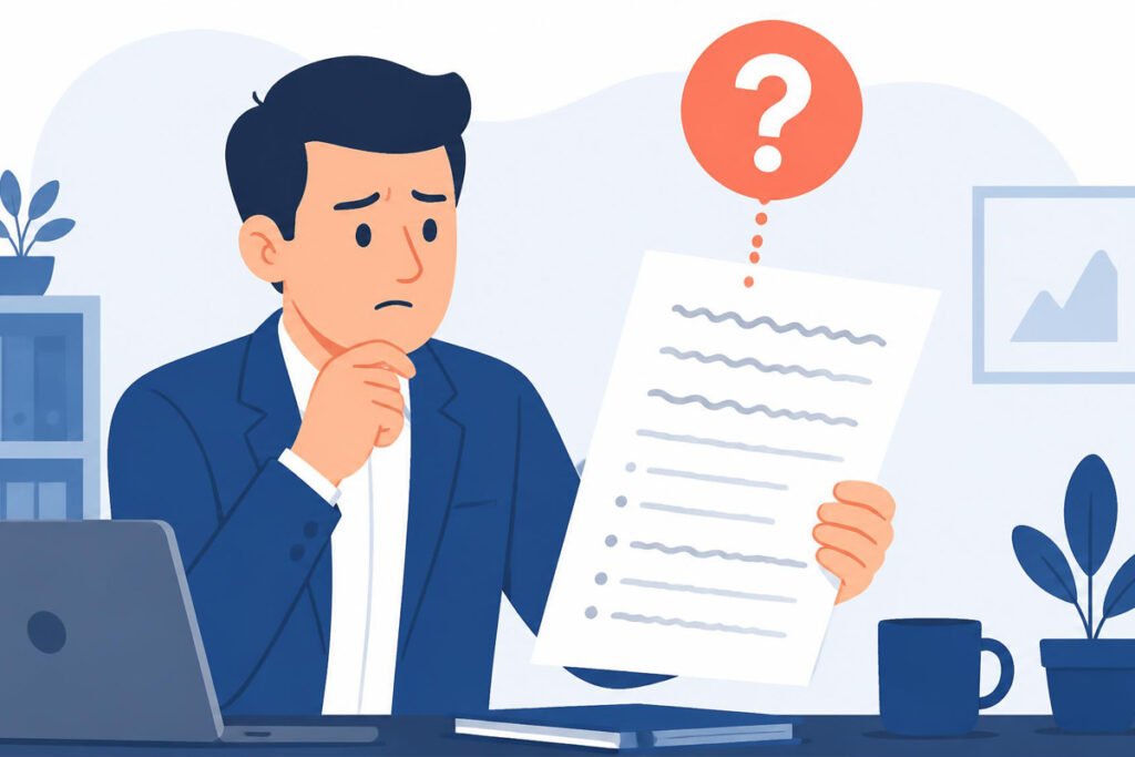Confused business owner reviewing vague proposal scope